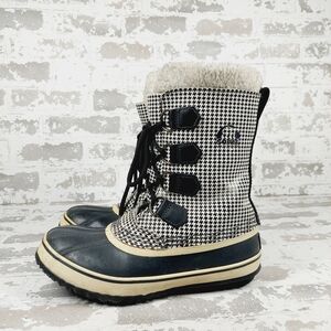 Sorel 1964 Pac Houndstooth Black White Lace Up Waterproof Winter Snow Boots O269